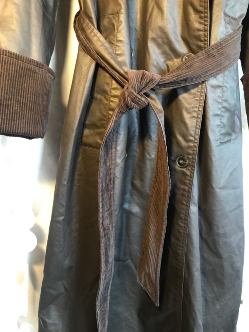 Zara Trench Cordoroy Cuffs Coat Waxing and Dark Brown Long Belted NWT - Picture 15 of 16